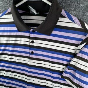 Nike Small Striped Pink Purple Polo Shirt Short Sleeve Dri-fit Stretch Men’s